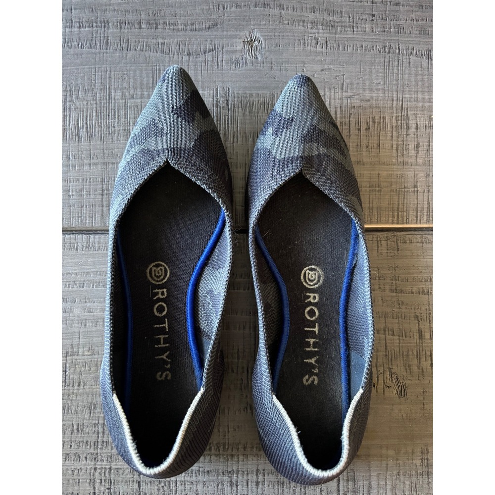 Rothys The Point Grey Camo Pointed Toe Knit Flats Womens 8